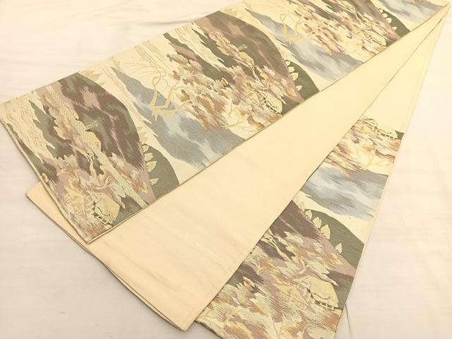 平和屋着物◎六通柄　京袋帯　遠山風景文　金銀糸　正絹　逸品　BAAV3476hv