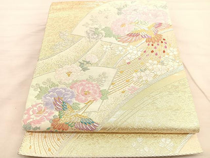 平和屋着物◎六通柄袋帯　唐織　孔雀地紙花文　金銀糸　正絹　逸品　BAAV3477hv