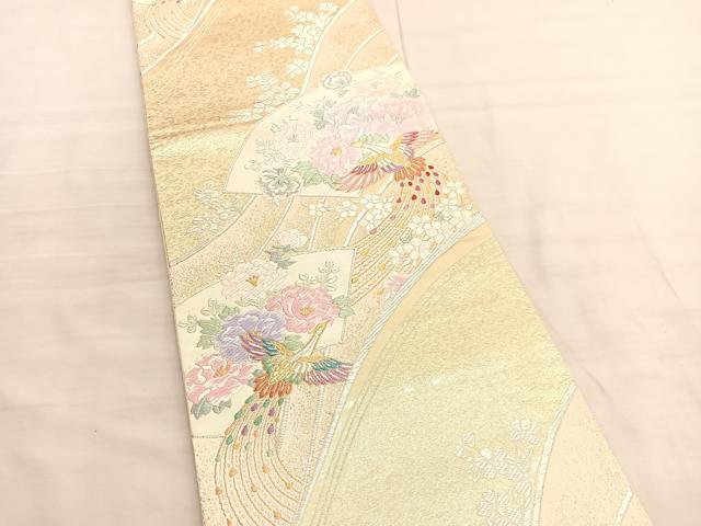 平和屋着物◎六通柄袋帯　唐織　孔雀地紙花文　金銀糸　正絹　逸品　BAAV3477hv