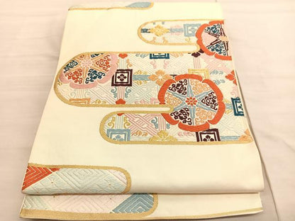 平和屋着物◎六通柄　本袋帯　唐織　エ霞格天井花文　金糸　正絹　逸品　BAAV3485hv