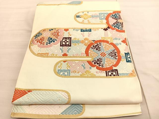 平和屋着物◎六通柄　本袋帯　唐織　エ霞格天井花文　金糸　正絹　逸品　BAAV3485hv