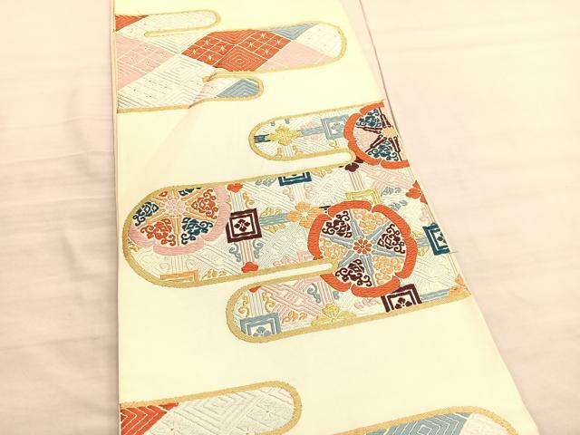 平和屋着物◎六通柄　本袋帯　唐織　エ霞格天井花文　金糸　正絹　逸品　BAAV3485hv