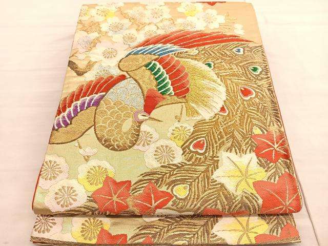 平和屋着物◎六通柄袋帯　唐織　鳳凰桜楓梅文　金銀糸　正絹　逸品　BAAV3488hv