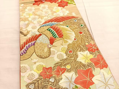 平和屋着物◎六通柄袋帯　唐織　鳳凰桜楓梅文　金銀糸　正絹　逸品　BAAV3488hv