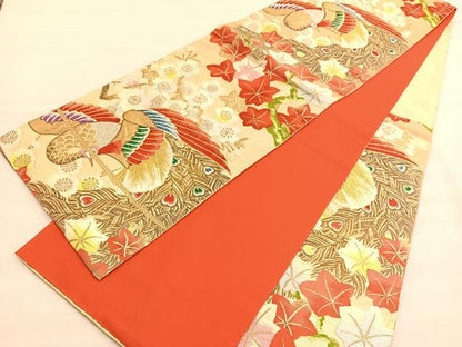 平和屋着物◎六通柄袋帯　唐織　鳳凰桜楓梅文　金銀糸　正絹　逸品　BAAV3488hv