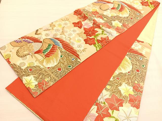 平和屋着物◎六通柄袋帯　唐織　鳳凰桜楓梅文　金銀糸　正絹　逸品　BAAV3488hv