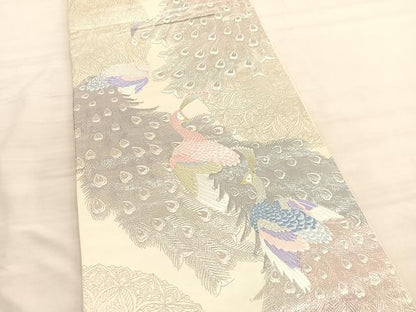 平和屋着物◎六通柄袋帯 唐織 更紗孔雀文 プラチナ箔 正絹 逸品 BAAV3491hv