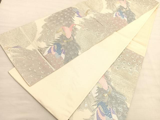 平和屋着物◎六通柄袋帯 唐織 更紗孔雀文 プラチナ箔 正絹 逸品 BAAV3491hv