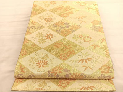 平和屋着物◎六通柄袋帯　花鳥唐草菱文　金糸　正絹　逸品　BAAV3510hv