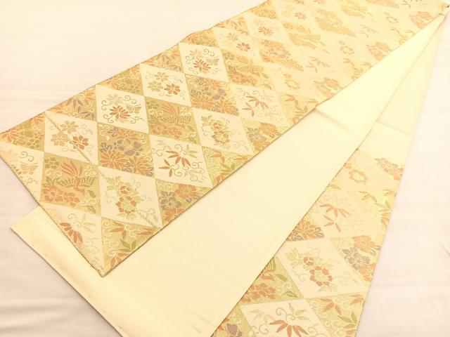 平和屋着物◎六通柄袋帯　花鳥唐草菱文　金糸　正絹　逸品　BAAV3510hv