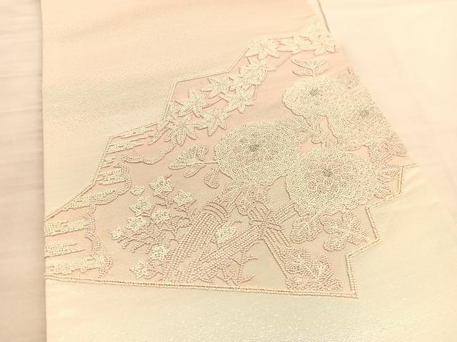 平和屋着物◎太鼓柄袋帯　総刺繍　籬秋草文　銀糸　正絹　逸品　BAAV3513hv