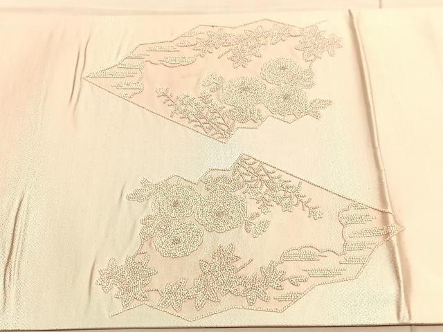平和屋着物◎太鼓柄袋帯　総刺繍　籬秋草文　銀糸　正絹　逸品　BAAV3513hv