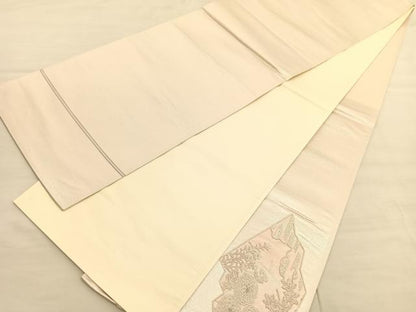 平和屋着物◎太鼓柄袋帯　総刺繍　籬秋草文　銀糸　正絹　逸品　BAAV3513hv