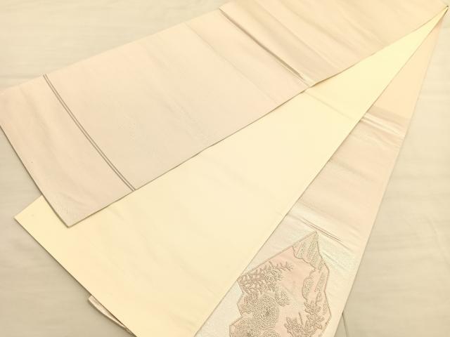 平和屋着物◎太鼓柄袋帯　総刺繍　籬秋草文　銀糸　正絹　逸品　BAAV3513hv