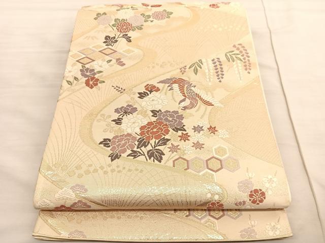 平和屋着物◎六通柄袋帯　唐織　鳳凰花蝶文　金糸　正絹　逸品　BAAV3518hv