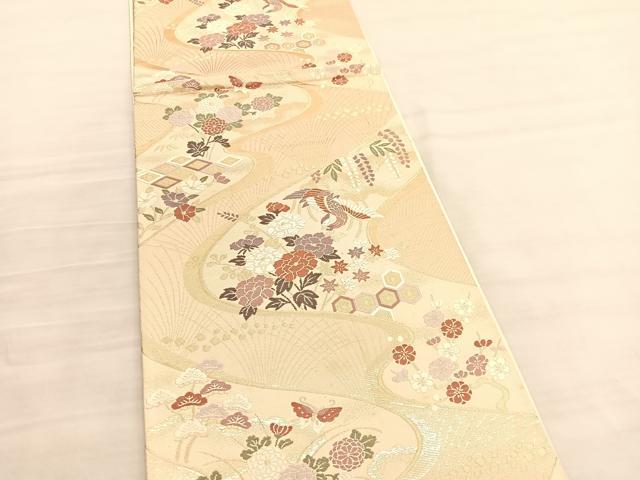 平和屋着物◎六通柄袋帯　唐織　鳳凰花蝶文　金糸　正絹　逸品　BAAV3518hv