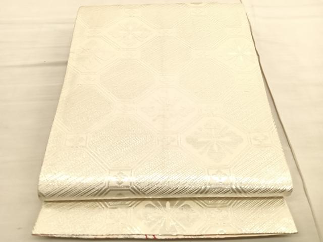 平和屋着物◎両面　全通柄袋帯　唐織　草花文　銀糸　正絹　逸品　BAAV3521hv