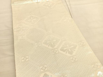 平和屋着物◎両面　全通柄袋帯　唐織　草花文　銀糸　正絹　逸品　BAAV3521hv