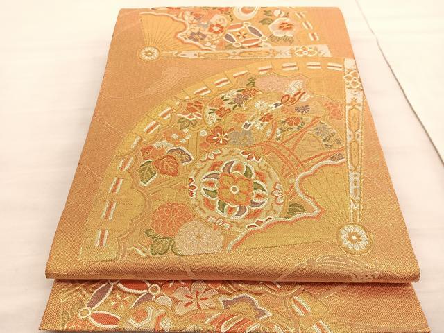 平和屋着物◎佐賀錦　六通柄袋帯　檜扇鼓花文　金糸　正絹　逸品　BAAV3527hv