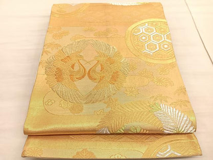 平和屋着物◎六通柄袋帯 双鶴松竹梅 金銀糸 正絹 逸品 BAAV3529hv