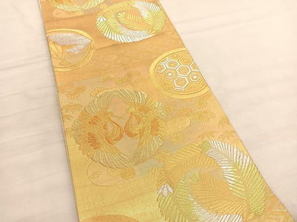 平和屋着物◎六通柄袋帯 双鶴松竹梅 金銀糸 正絹 逸品 BAAV3529hv