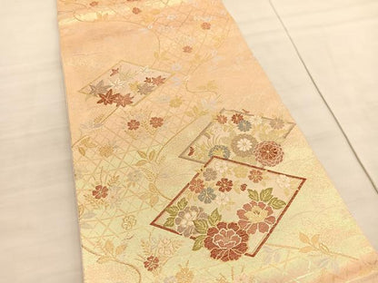 平和屋着物◎六通柄袋帯　花菱文　金銀糸　正絹　逸品　BAAV3538hv
