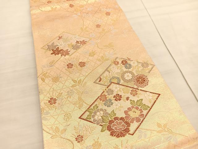 平和屋着物◎六通柄袋帯　花菱文　金銀糸　正絹　逸品　BAAV3538hv