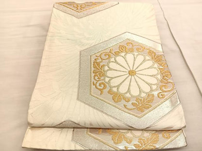 平和屋着物◎六通柄袋帯 唐織 乱菊亀甲花文 金銀糸 正絹 逸品 BAAV3539hv