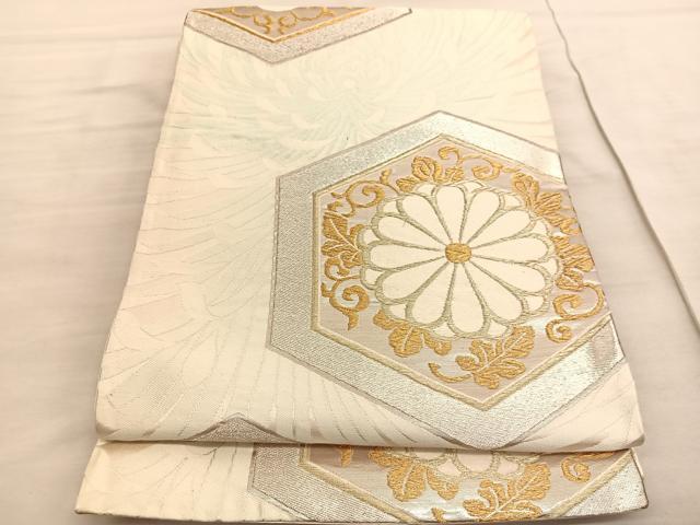 平和屋着物◎六通柄袋帯 唐織 乱菊亀甲花文 金銀糸 正絹 逸品 BAAV3539hv