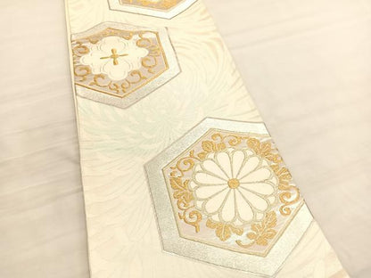 平和屋着物◎六通柄袋帯 唐織 乱菊亀甲花文 金銀糸 正絹 逸品 BAAV3539hv