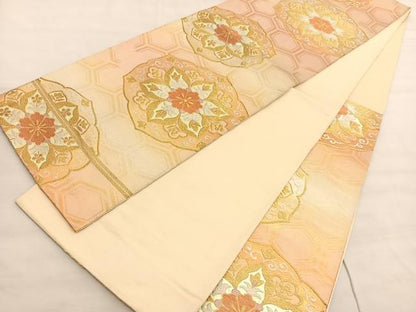 平和屋着物◎六通柄袋帯　唐織　亀甲花文　金銀糸　正絹　逸品　BAAV3541hv