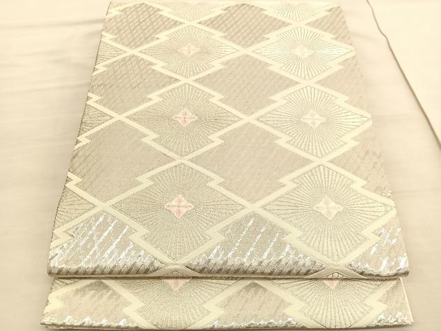 平和屋着物◎六通柄袋帯　唐織　松皮菱文　銀糸　正絹　逸品　BAAV3545hv