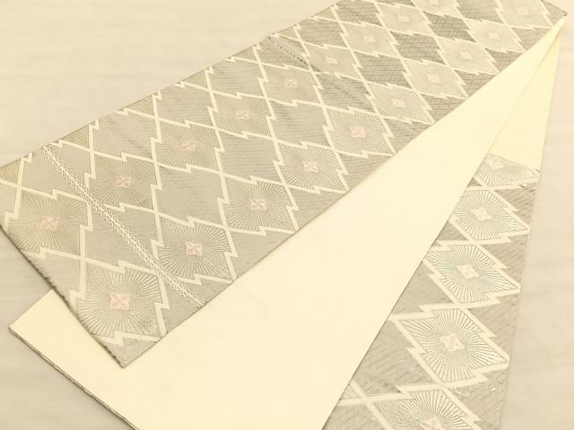平和屋着物◎六通柄袋帯　唐織　松皮菱文　銀糸　正絹　逸品　BAAV3545hv