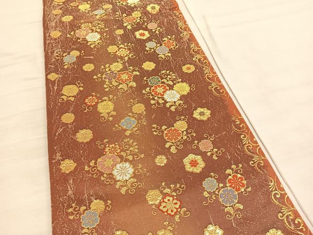 平和屋着物◎六通柄袋帯　唐織　花唐草文　金糸　正絹　逸品　BAAV3553hv