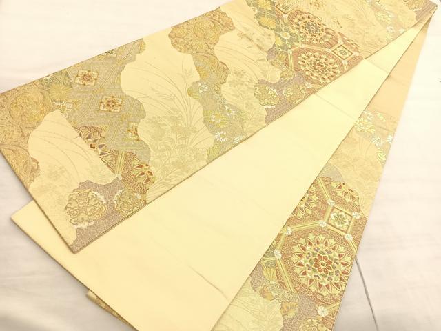 平和屋着物◎六通柄袋帯 道長天井花文 金銀糸 正絹 逸品 BAAV3554hv