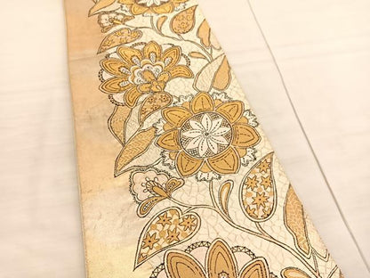 平和屋着物◎六通柄袋帯 更紗花文 金糸 正絹 逸品 BAAV3558hv