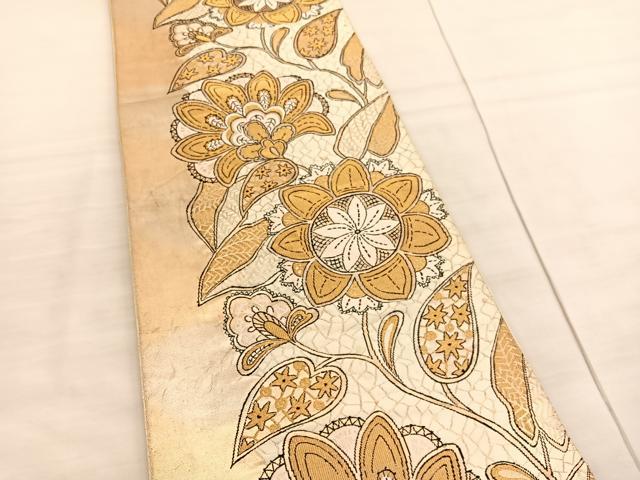 平和屋着物◎六通柄袋帯 更紗花文 金糸 正絹 逸品 BAAV3558hv