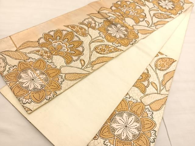 平和屋着物◎六通柄袋帯 更紗花文 金糸 正絹 逸品 BAAV3558hv