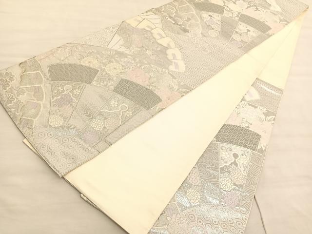 平和屋着物◎六通柄袋帯 唐織 源氏車檜扇花文 プラチナ箔二重織 正絹 逸品 BAAV3559hv