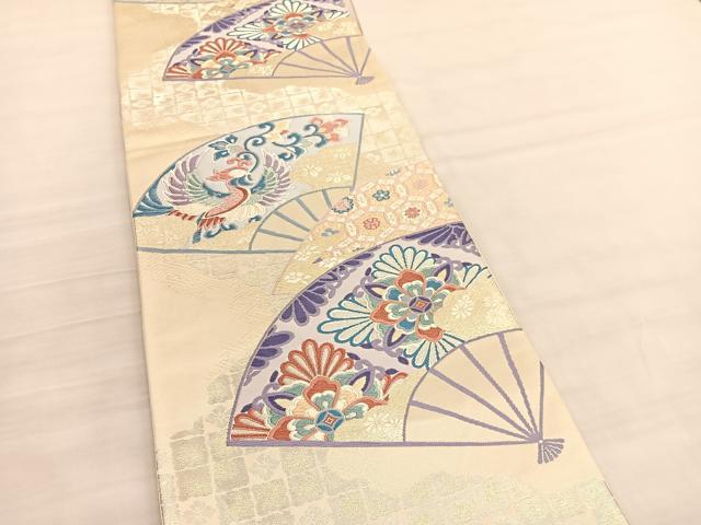 平和屋着物◎六通柄袋帯　唐織　花喰い鳳凰扇面花文　金銀糸　正絹　逸品　BAAV3562hv