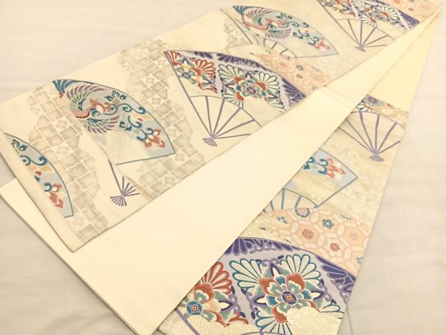 平和屋着物◎六通柄袋帯　唐織　花喰い鳳凰扇面花文　金銀糸　正絹　逸品　BAAV3562hv