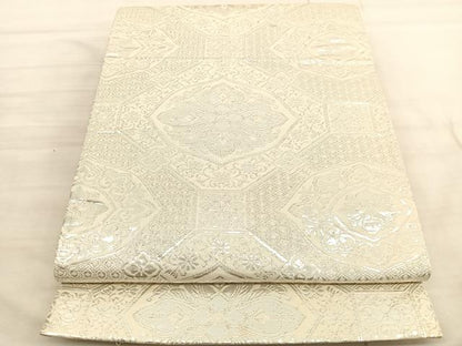 平和屋着物◎六通柄袋帯 菱天井花文 銀糸 正絹 逸品 BAAV3570hv
