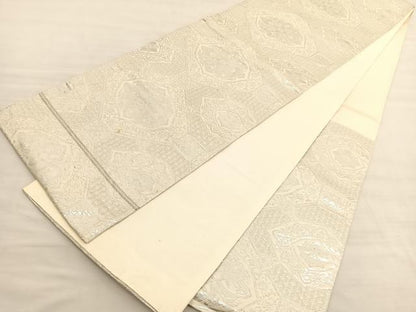 平和屋着物◎六通柄袋帯 菱天井花文 銀糸 正絹 逸品 BAAV3570hv