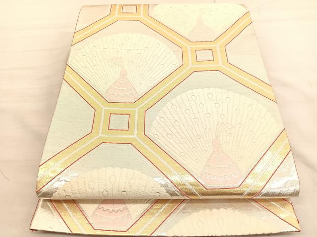 平和屋着物◎六通柄袋帯　唐織　菱天井孔雀文　金銀糸　正絹　逸品　BAAV3571hv