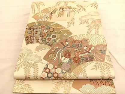 平和屋着物◎六通柄袋帯　唐織　鳳凰扇慶長小袖　金糸　正絹　逸品　BAAV3572hv