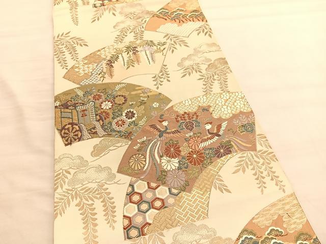 平和屋着物◎六通柄袋帯　唐織　鳳凰扇慶長小袖　金糸　正絹　逸品　BAAV3572hv