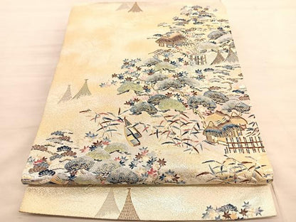 平和屋着物◎六通柄袋帯 唐織 御所解文 金糸 正絹 逸品 BAAV3575hv
