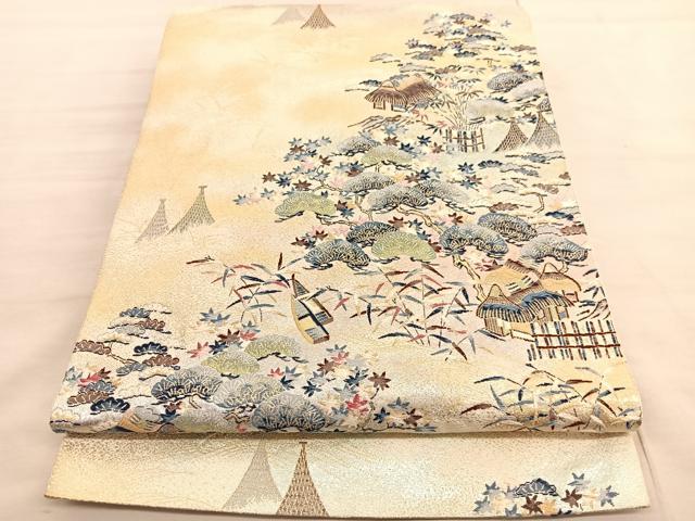 平和屋着物◎六通柄袋帯 唐織 御所解文 金糸 正絹 逸品 BAAV3575hv