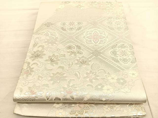 平和屋着物◎六通柄袋帯 唐織 エ霞菱天井花文 金銀糸 正絹 逸品 BAAV3586hv