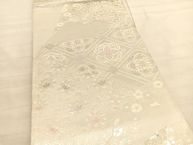 平和屋着物◎六通柄袋帯 唐織 エ霞菱天井花文 金銀糸 正絹 逸品 BAAV3586hv